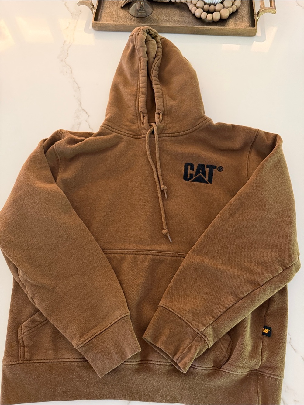 Caterpillar Brown Heavyweight Hoodie with CAT Logo